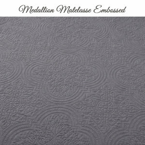 Serenity Gray Victorian Scalloped Medallion Pure Solid Cotton Reversible 3 Piece Quilt Bedding Set