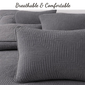 Maze Gray Solid 3 Piece Cotton Quilt Bedding Set