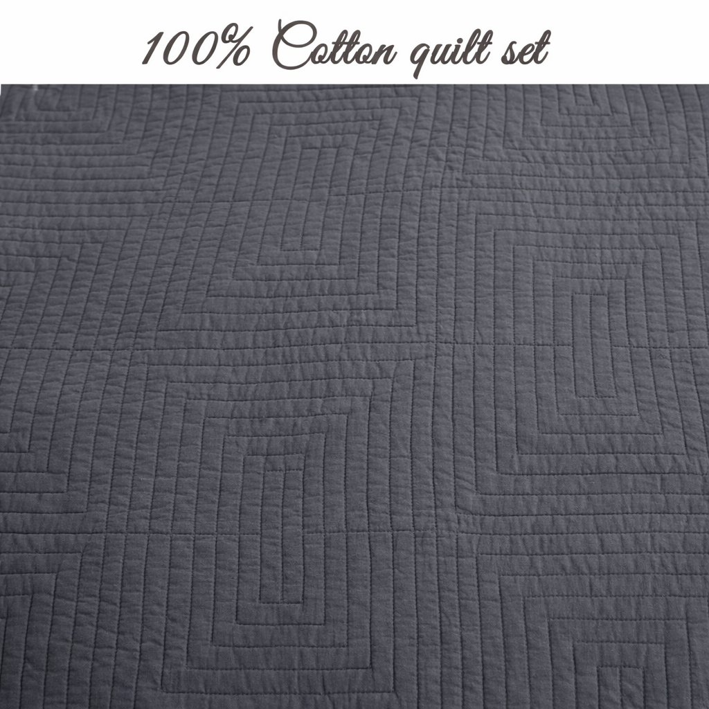 Maze Gray Solid 3 Piece Cotton Quilt Bedding Set