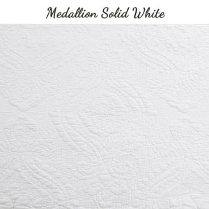 Solid White Chic Brocade Matelassé Medallion Floral Cotton Reversible Quilt Bedding Set