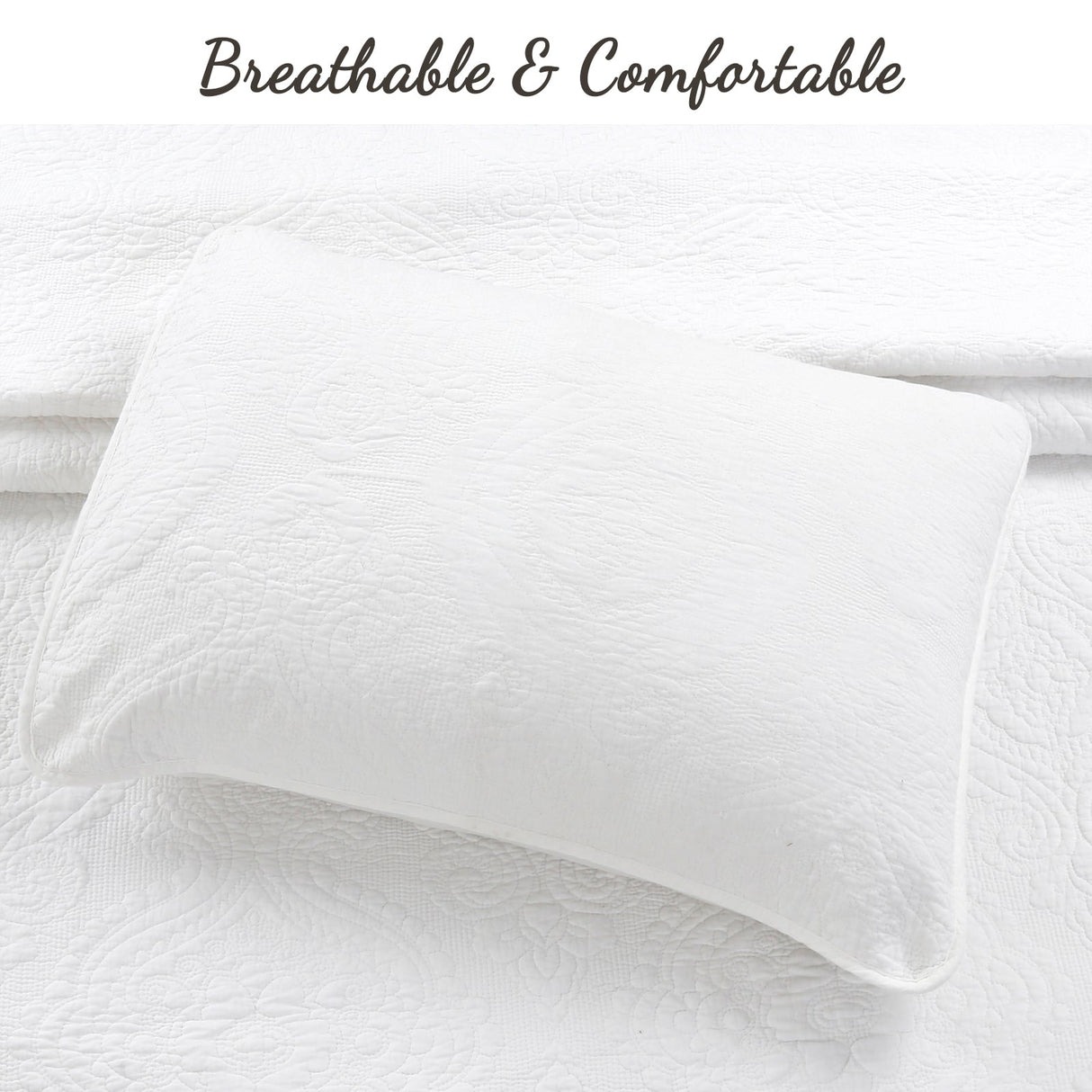 Solid White Chic Brocade Matelassé Medallion Floral Cotton Reversible Quilt Bedding Set
