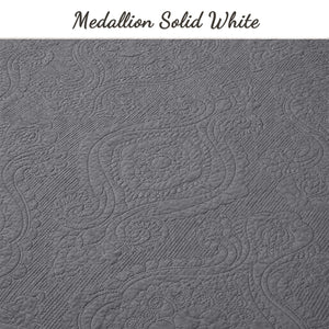 Solid Gray Chic Brocade Matelassé Medallion Floral 3 Piece Cotton Reversible Quilt Bedding Set