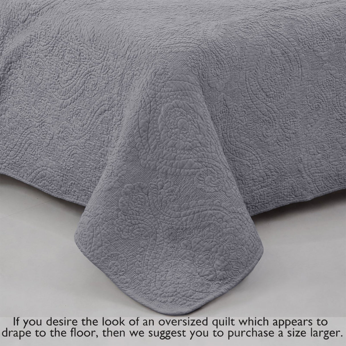 Solid Gray Chic Brocade Matelassé Medallion Floral 3 Piece Cotton Reversible Quilt Bedding Set
