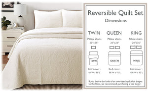 Solid Ivory Chic Brocade Matelassé Medallion Floral Cotton Reversible Quilt Bedding Set (Copy)
