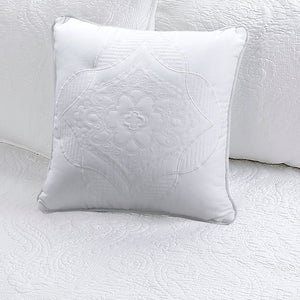 Solid White Chic Brocade Matelassé Medallion Floral Cotton Reversible Quilt Bedding Set