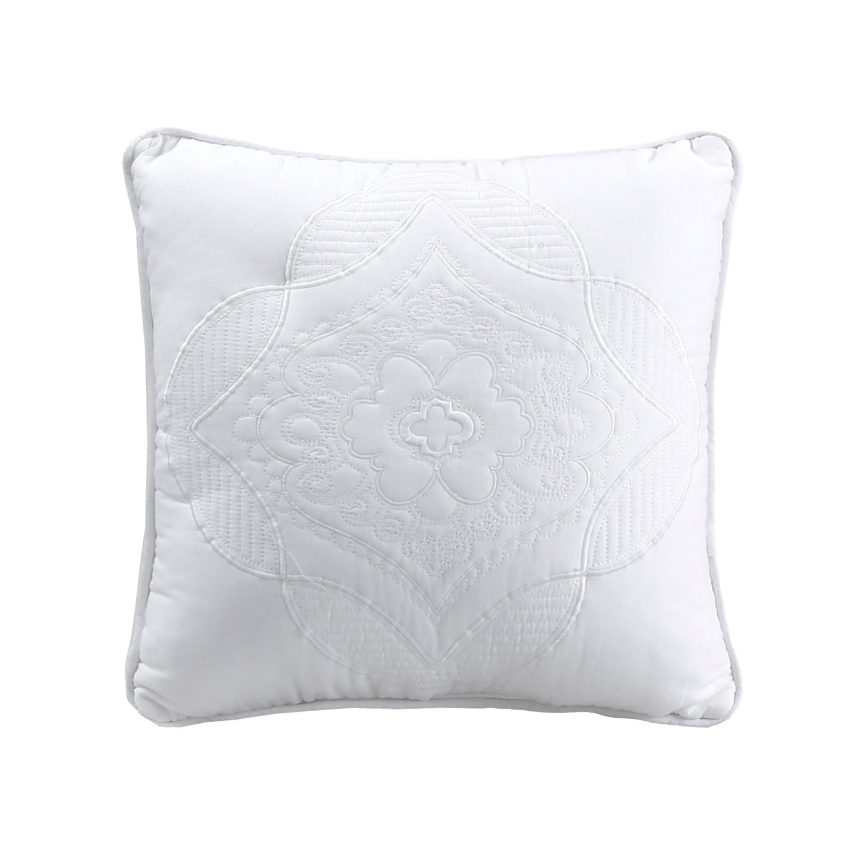 Solid White Chic Brocade Matelassé Medallion Floral Cotton Reversible Quilt Bedding Set