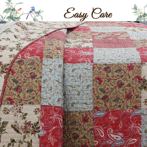Adeline Floral 3-Peice Real Patchwork Cotton Reversible Quilt Bedding Set