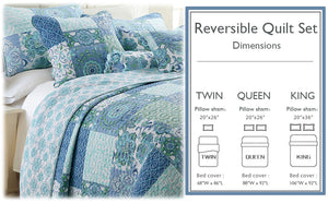 Windfall Blue Print Patchwork Cotton Reversible Quilt Bedding Set