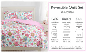 Mariah Floral Pink Polka Dot Reversible Comforter Set with Decor Pillows