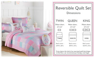 Angelina Pink Floral Dot Print Patchwork Cotton Reversible Quilt Bedding Set