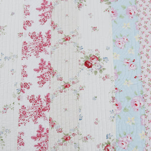 Wild Rose Enchantment Floral Bloom Garden Stripe Real Patchwork Reversible Quilt Bedding Set
