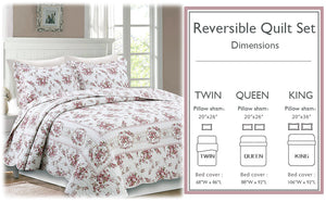 Shabby Chic Vintage Floral Rose Garden Scalloped Cotton Reversible Quilt Bedding Set