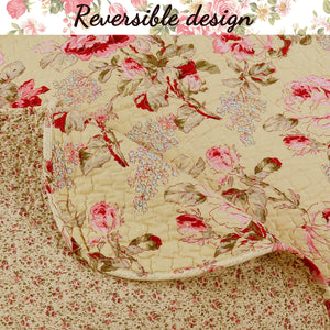 Lelia Pink Floral Scalloped Edge 3-piece Cotton Reversible Quilt Bedding Set