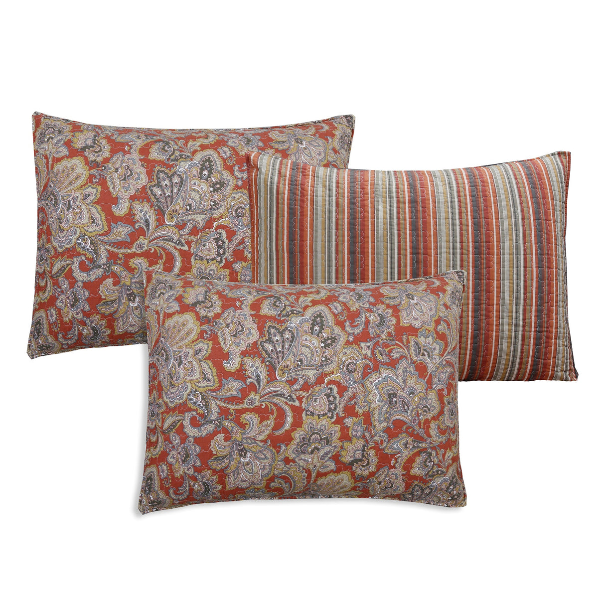 Lara Paisley Vintage Rustic Bronze Country Fall Floral Copper Cotton Reversible Quilt Bedding Set