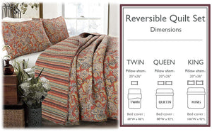 Lara Paisley Vintage Rustic Bronze Country Fall Floral Copper Cotton Reversible Quilt Bedding Set