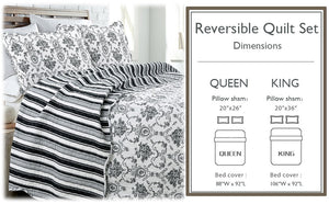 French Medallion Black Scalloped Edge Cotton 3-piece Reversible Quilt Bedding Set