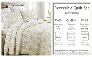 French Medallion Ivory Scalloped Edge Cotton 3-piece Reversible Quilt Bedding Set