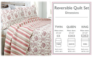 French Medallion Red Scalloped Edge Cotton 3-piece Reversible Quilt Bedding Set