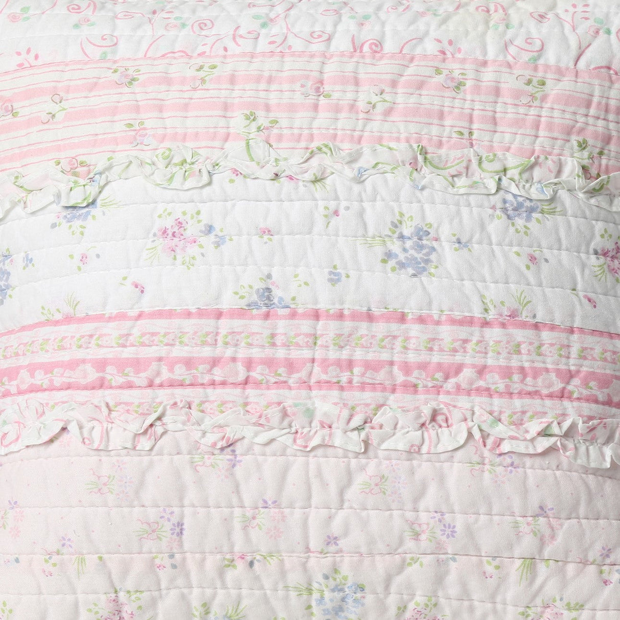 Romantic Chic Lace Ruffle Pink Real Patchwork Cotton Reversible Quilt Bedding Set