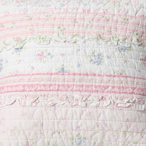 Romantic Chic Lace Ruffle Pink Real Patchwork Cotton Reversible Quilt Bedding Set