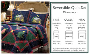 Christmas Cabin Night Reversible Quilt Bedding Set