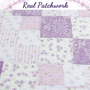 Love of Lilac Lavender Floral Real Patchwork Purple Scalloped Cotton 3-Piece Reversible Quilt Bedding Set