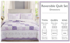 Love of Lilac Lavender Floral Real Patchwork Purple Scalloped Cotton 3-Piece Reversible Quilt Bedding Set
