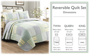 Spa Striped Real Patchwork Cotton Reversible Quilt Bedding Set