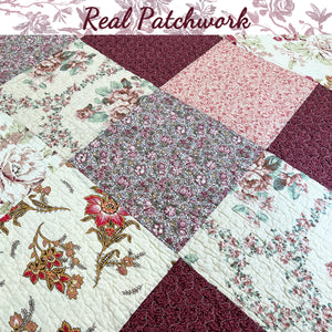 Grace Burgundy Real Patchwork Embroidered Scalloped Edge 3-Piece Cotton Reversible Quilt Bedding Set