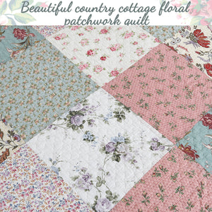 Grace Celadon Real Patchwork Embroidered Scalloped Edge Cotton Reversible Quilt Bedding Set