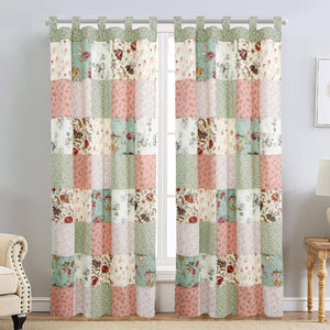Grace Celadon Floral Country Cottage Garden Patchwork Window Curtain Panel/Drapes