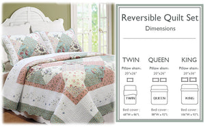 Grace Celadon Real Patchwork Embroidered Scalloped Edge Cotton Reversible Quilt Bedding Set