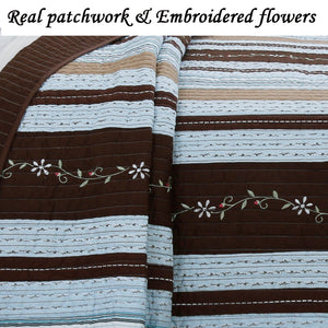 Mary Ann Stripe Real Patchwork Cotton 3-piece Reversible Quilt Bedding Set