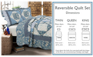 Moyers Blue Ruffle Real Patchwork Scalloped Edge Cotton 3-Piece Reversible Quilt Bedding Set