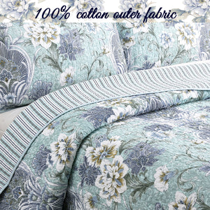 Porcelain Vase Cotton 3-Piece Reversible Quilt Bedding Set