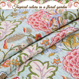 Riemer Tropical Floral Cotton 3-Piece Reversible Quilt Bedding Set