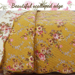Pinegar Floral Scalloped Cotton 3-Piece Reversible Quilt Bedding Set
