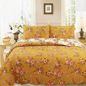 Pinegar Floral Scalloped Cotton 3-Piece Reversible Quilt Bedding Set