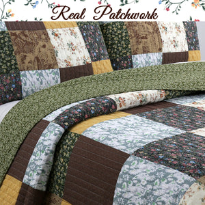Huitt Country Farmhouse Vintage Floral Real Patchwork Cotton 3-Piece Reversible Quilt Bedding Set
