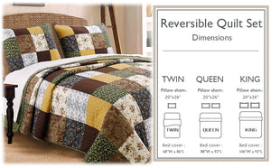 Huitt Country Farmhouse Vintage Floral Real Patchwork Cotton 3-Piece Reversible Quilt Bedding Set
