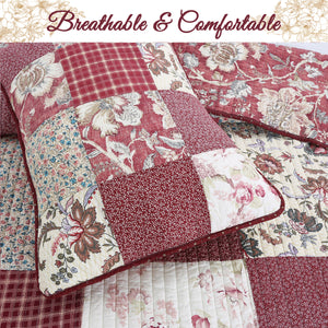Stockwood Red Real Patchwork 3-Piece Cotton Reversible Quilt Bedding Set