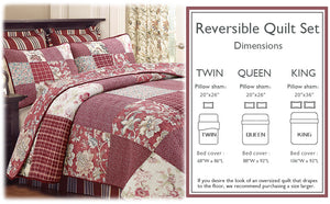Stockwood Red Real Patchwork 3-Piece Cotton Reversible Quilt Bedding Set