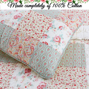 Mucci Floral Ruffle Real Patchwork Cotton 3-Piece Reversible Quilt Bedding Set