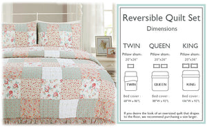 Mucci Floral Ruffle Real Patchwork Cotton 3-Piece Reversible Quilt Bedding Set