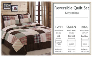 Jakob Plaid Brody Brown Real Patchwork Cotton Reversible Quilt Bedding Set