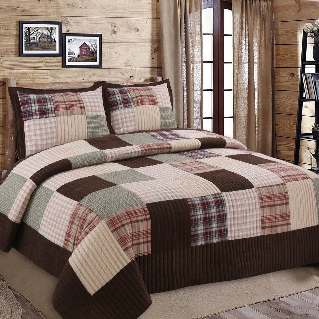 Jakob Plaid Brody Brown Stripe Patchwork Window Valance
