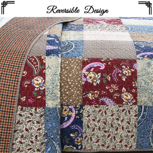 Hyler Sanders Floral Paisley Real Patchwork 3-Piece Cotton Reversible Quilt Bedding Set