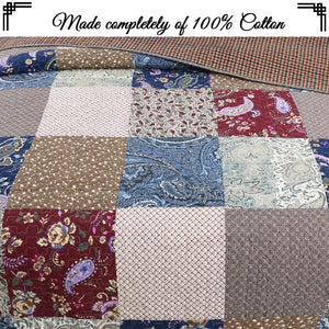 Hyler Sanders Floral Paisley Real Patchwork 3-Piece Cotton Reversible Quilt Bedding Set