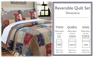 Hyler Sanders Floral Paisley Real Patchwork 3-Piece Cotton Reversible Quilt Bedding Set