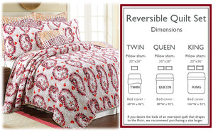 Elamin Paisley Red Queen 3-Piece Reversible Quilt Bedding Set